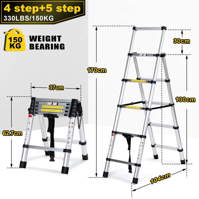 Teleskopleiter Ausziehleiter Klappleiter Stabil Stehleiter 1.4m+1.7m Aluminium