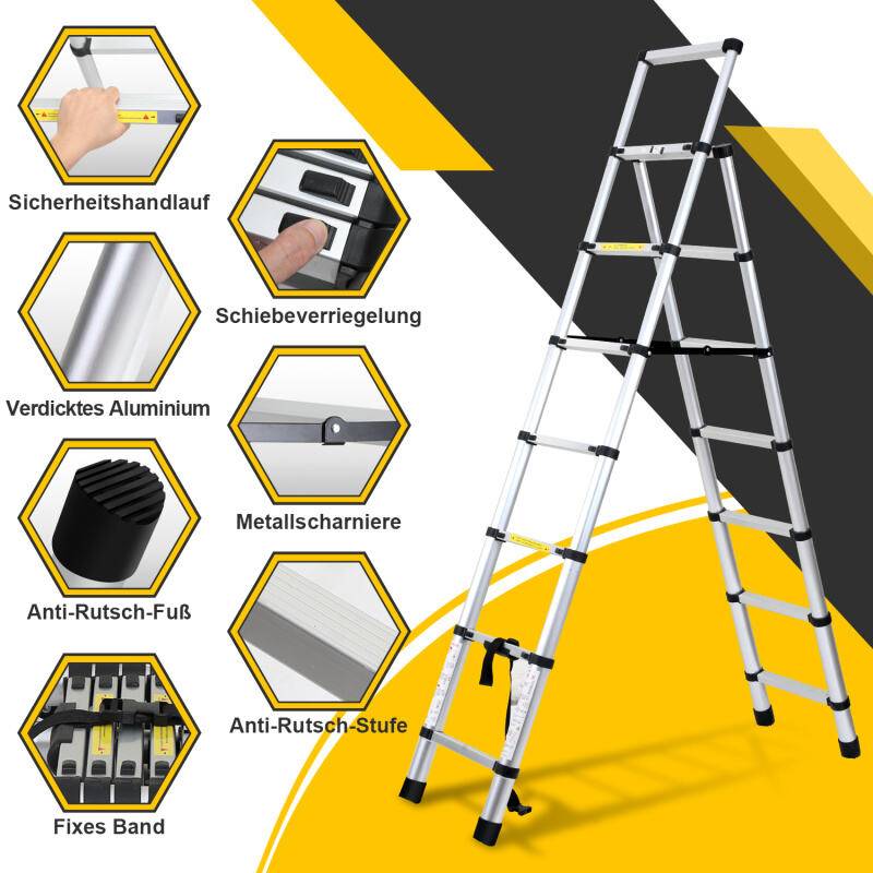 Teleskopleiter Ausziehleiter Klappleiter Stabil Stehleiter 1.4m+1.7m Aluminium