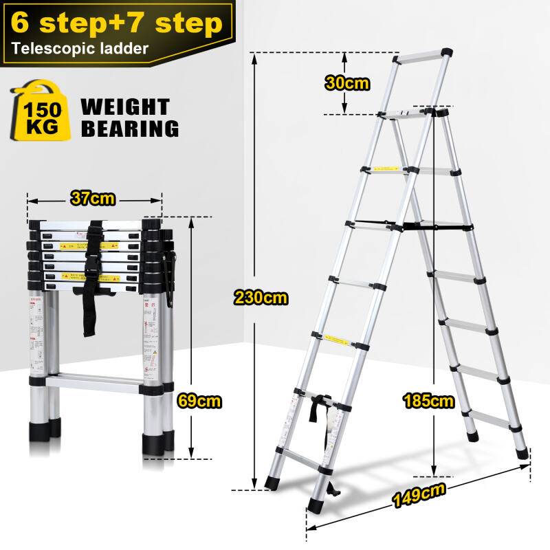Teleskopleiter Ausziehleiter Klappleiter Stabil Aluminium Stehleiter 2.0m+2.3m