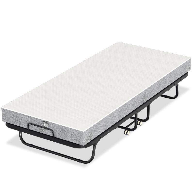 90x200cm klappbar Gästebett Klappbett mit Matratze bis 150kg, auf Rädern Tragbares Design