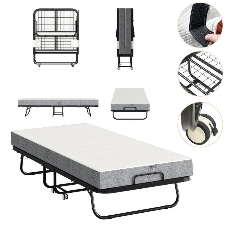 90x200cm Gästebett Klappbett bis 150kg, auf Rädern, mit Matratze und Schutzhülle