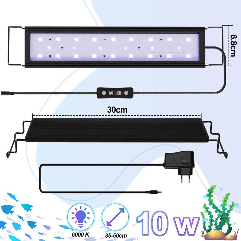 35-50cm LED Aquarium Beleuchtung Fisch Tank Lampe Vollspektrum Pflanzenlicht für Aquarienpflanzen Wachstum