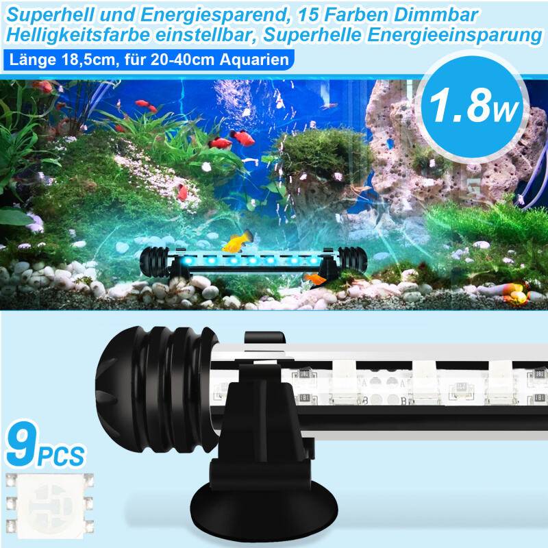 18.5cm LED Aquarium Lampe Tank Leuchtet Unterwasser Beleuchtung Dimmbar 3 Lichtmodi mit Timer,mit Fernbedienungen,IP67