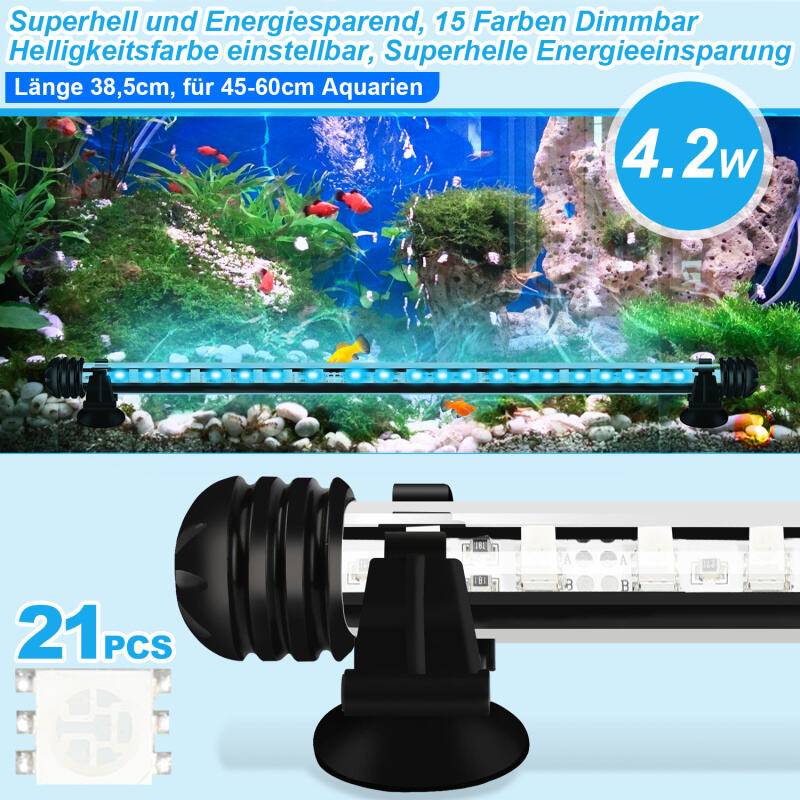 38.5cm LED Aquarium Lampe Tank Leuchtet Unterwasser Beleuchtung Dimmbar 3 Lichtmodi mit Timer,mit Fernbedienungen,IP67