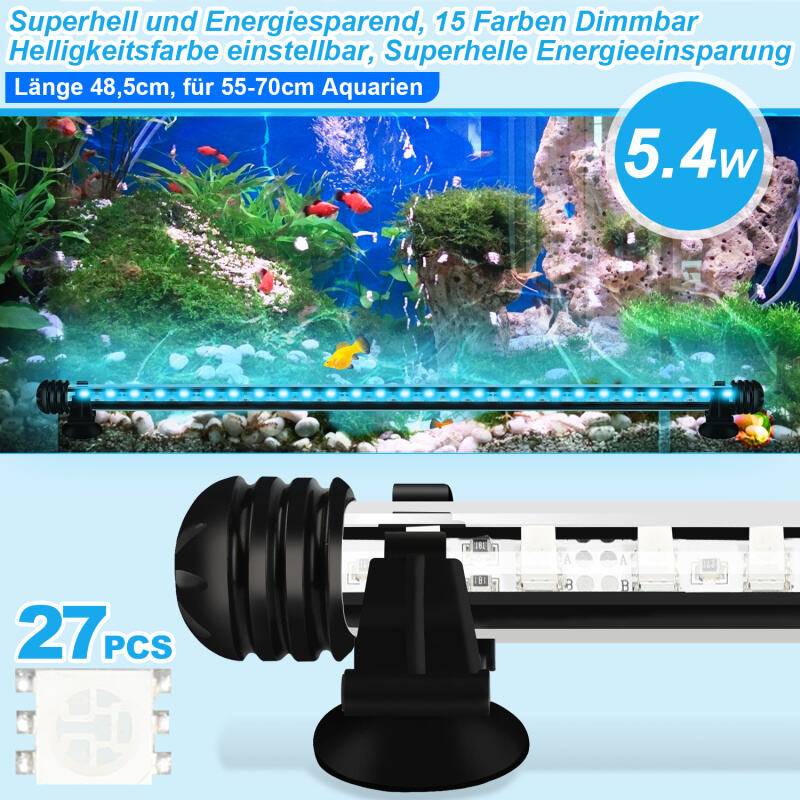48.5cm LED Aquarium Lampe Tank Leuchtet Unterwasser Beleuchtung Dimmbar 3 Lichtmodi mit Timer,mit Fernbedienungen,IP67