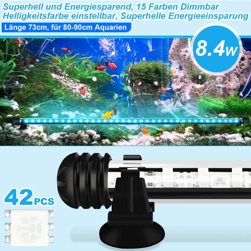 73cm LED Aquarium Lampe Tank Leuchtet Unterwasser Beleuchtung Dimmbar 3 Lichtmodi mit Timer,mit Fernbedienungen,IP67