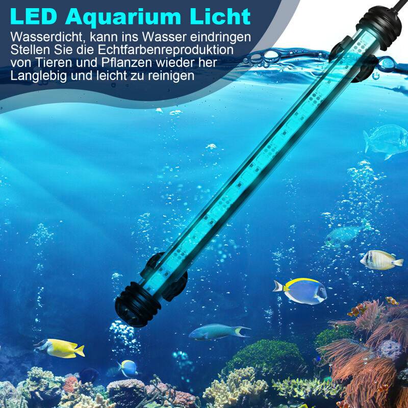 63cm LED Aquarium Beleuchtung IP67 Wasserfest RGB Licht Aufsetzleuchte Dimmbar Fisch Tank Unterwasser Lampe