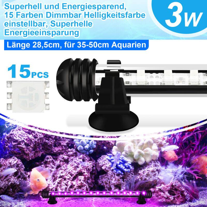28.5cm LED Aquarium Beleuchtung IP67 Wasserfest RGB Licht Aufsetzleuchte Dimmbar Fisch Tank Unterwasser Lampe
