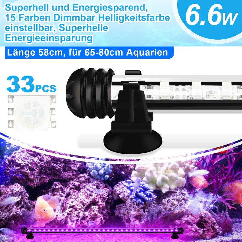 58cm LED Aquarium Beleuchtung IP67 Wasserfest RGB Licht Aufsetzleuchte Dimmbar Fisch Tank Unterwasser Lampe