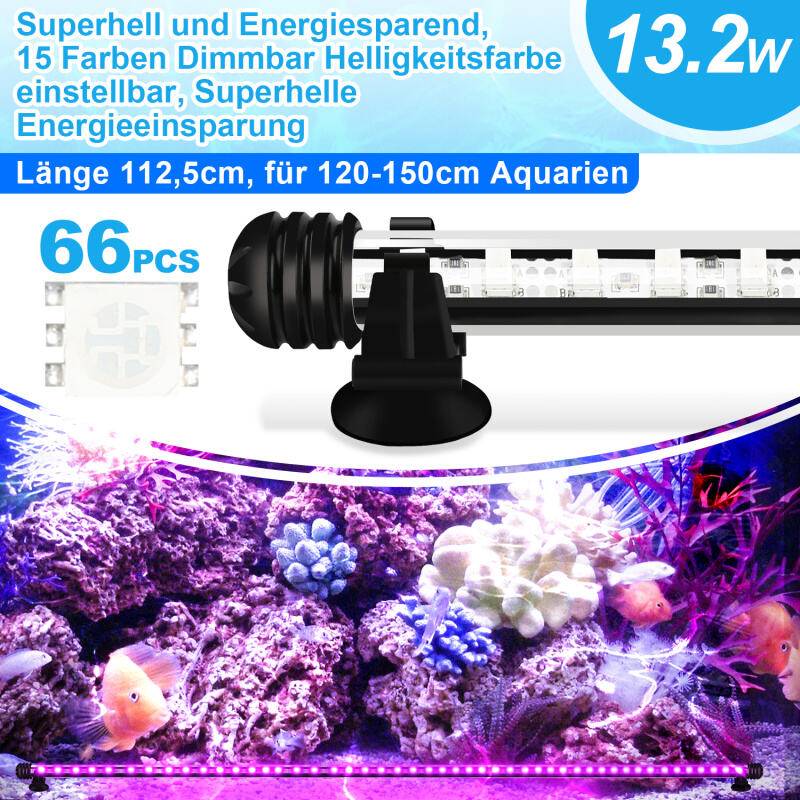 112.5cm LED Aquarium Beleuchtung IP67 Wasserfest RGB Licht Aufsetzleuchte Dimmbar Fisch Tank Unterwasser Lampe