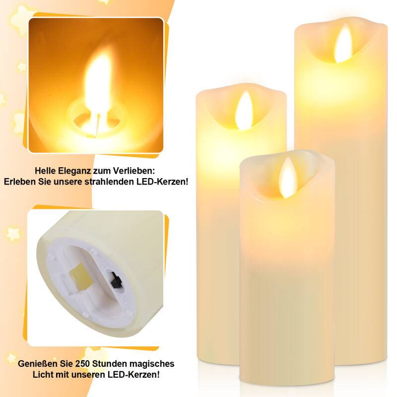 5x LED Kerzen Timer Kerze Flackernde Flamme mit Fernbedienung 5 Größen Dimmbar Elektrische Echtwachs Warmweiß