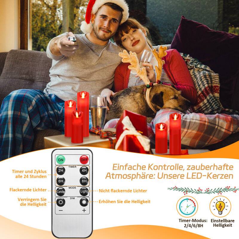 5x LED Kerzen Timer Kerze Flackernde Flamme mit Fernbedienung 5 Größen Dimmbar Elektrische Echtwachs Warmweiß