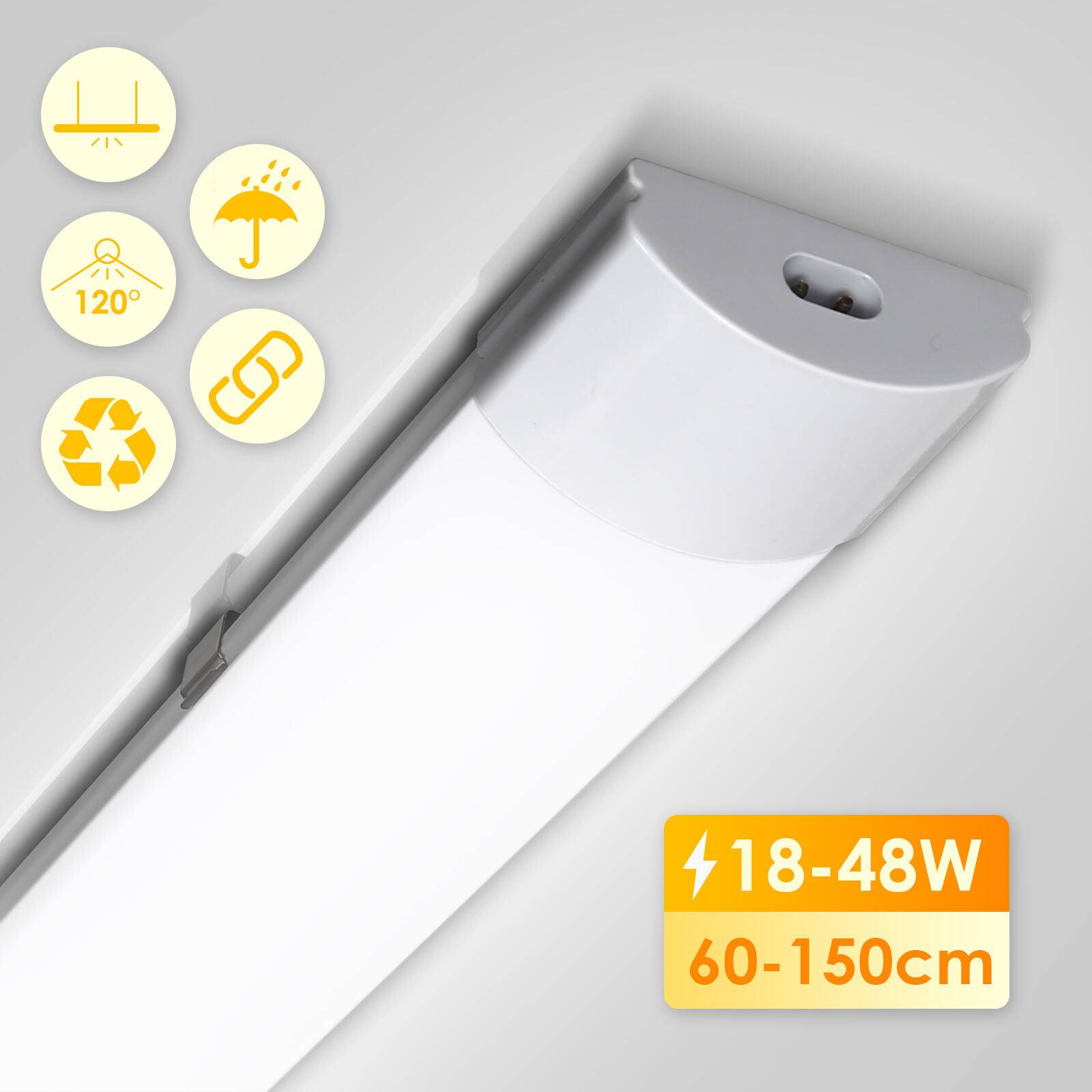 LED Feuchtraumleuchte Wannenleuchte 48W 150cm Deckenleuchte für Garage Lager Feuchtraum Garten Röhre IP65 Tageslicht 4000K