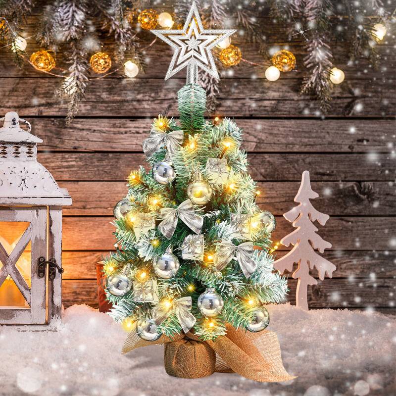 Künstlicher LED Weihnachtsbaum Tannenbaum 40 cm Christbaum Beleuchtet Weihnachtsdeko Dekobaum Lichterbaum,Silber