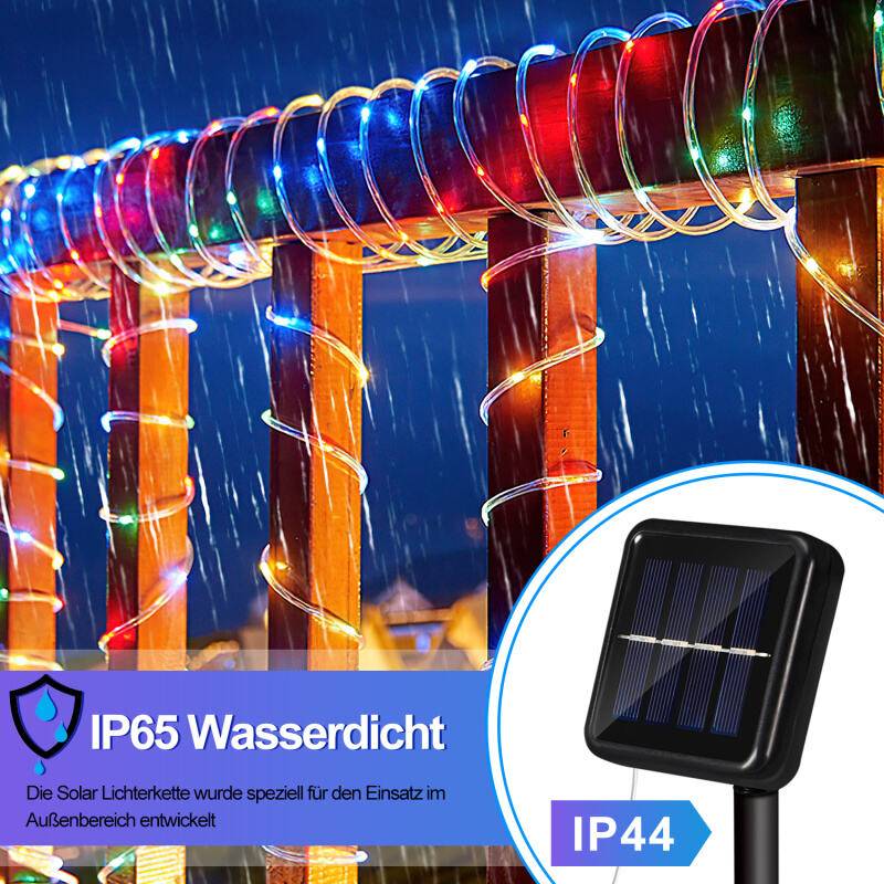 12 M Solar Lichterkette Lichtschlauch LED Lichterkette 8 Lichtmodi Party Garten Innen Außen Deko Weihnachtsbeleuchtung