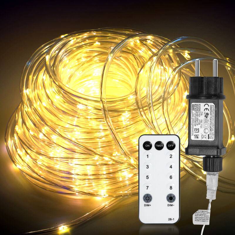 10M LED Lichterschlauch LED Lichterkette 8 Modi IP65 Wasserdicht Lichtschlauch Außen Garten Party Weihnachten Deko Warmweiß
