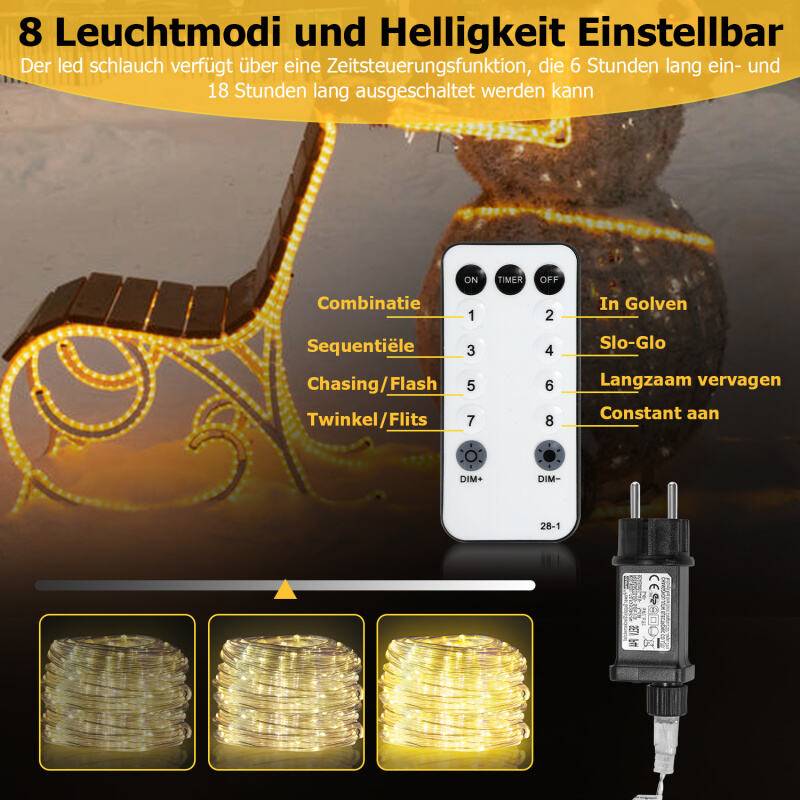 30M LED Lichterschlauch LED Lichterkette 8 Modi IP65 Wasserdicht Lichtschlauch Außen Garten Party Weihnachten Deko Warmweiß