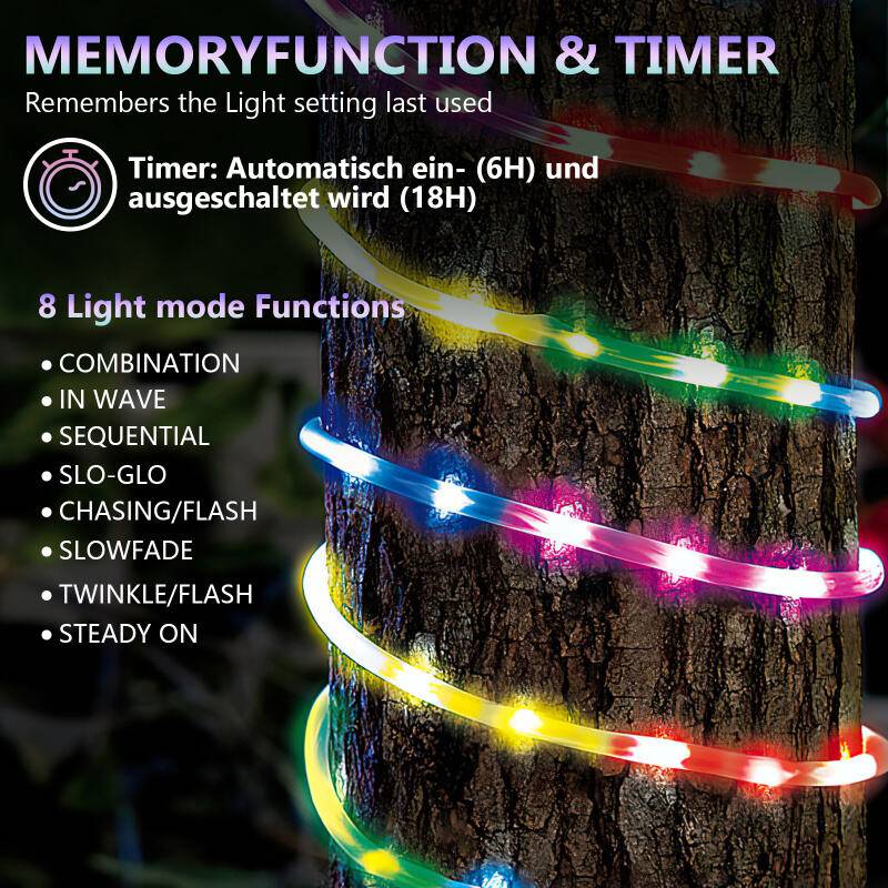 20M LED Lichterschlauch LED Lichterkette 8 Modi IP65 Wasserdicht Lichtschlauch Außen Garten Party Weihnachten Deko Bunt