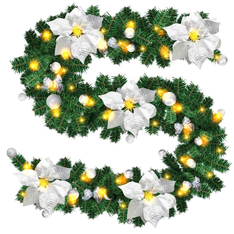 270cm Weihnachtsgirlande mit 50 LED Lichterkette Girlande Tannengirlande Weihnachtsdeko, Silver