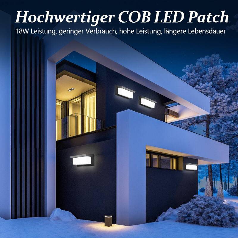 LED Wandleuchte mit Bewegungsmelder 18W Moderne Außenwandleuchte Aluminium Wandlampe eckige Außenlampe für Terrasse/Hof/Haustür Kaltweiß