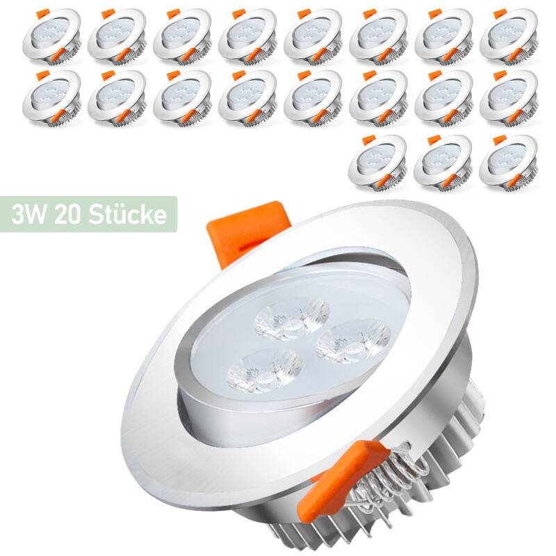 20X 3W Warmweiß LED Einbaustrahler Deckenstrahler Einbauleuchten Decke LED Deckenspots Spots Deckenleuchte Einbauspots Einbauleuchten für das Küch