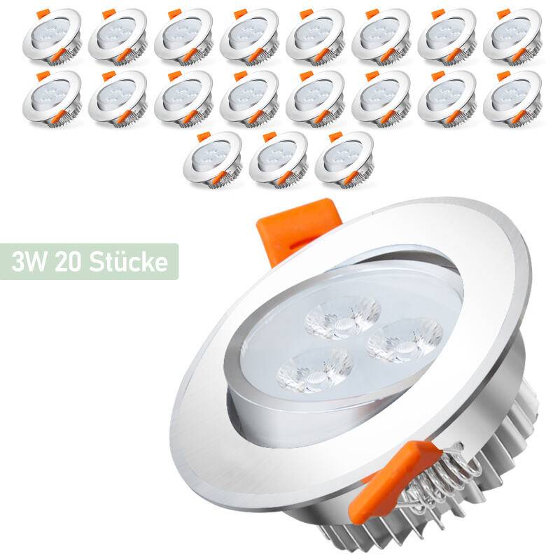 20X 3W Kaltweiß LED Einbaustrahler Deckenstrahler Einbauleuchten Decke LED Deckenspots Spots Deckenleuchte Einbauspots Einbauleuchten für das Küch
