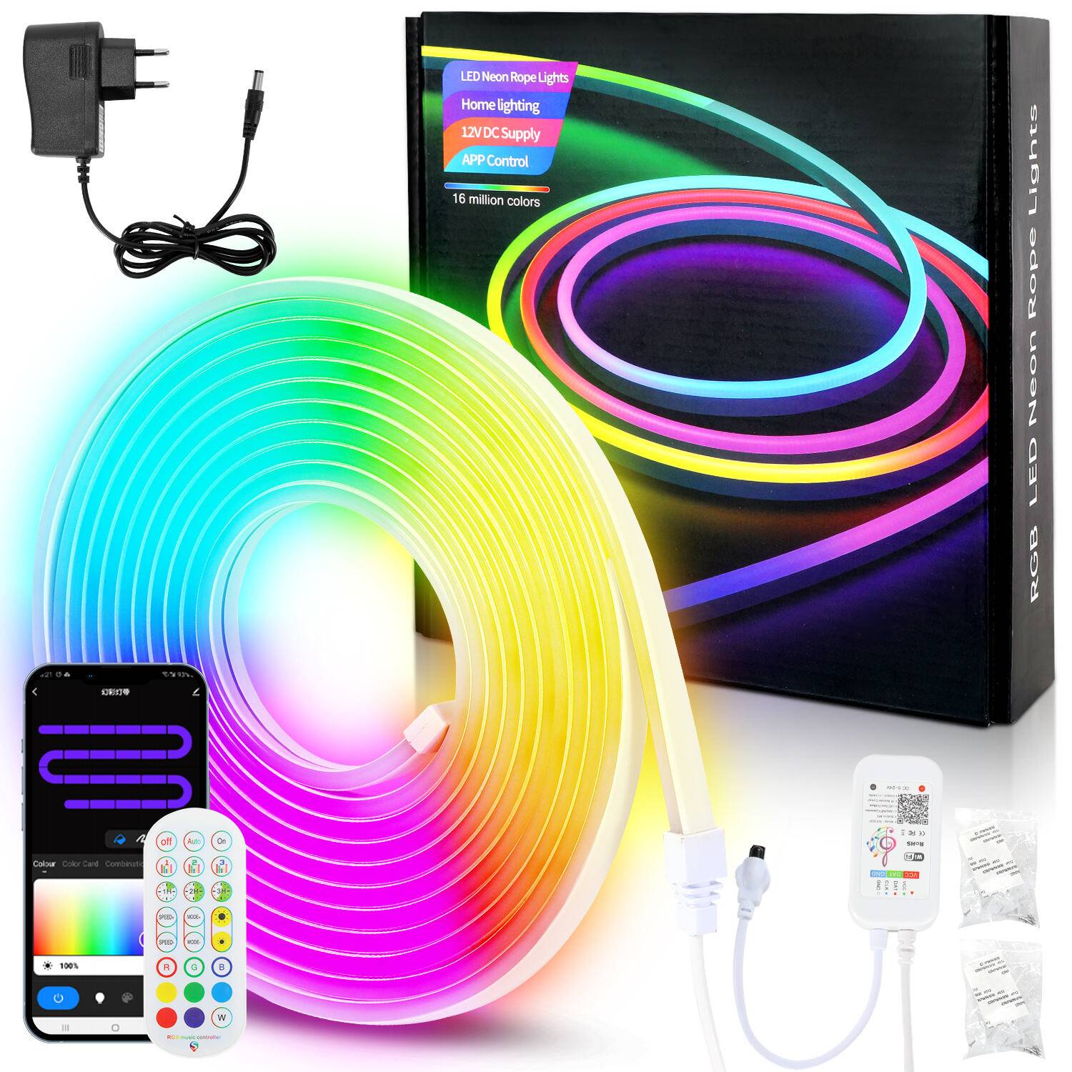 NEON LED Streifen Dimmbar 10M, RGBIC Neon LED Strip, App Steuerung und Fernbedienung Timer Musik Sync, mit Alexa und Google Assistant Innen Außen