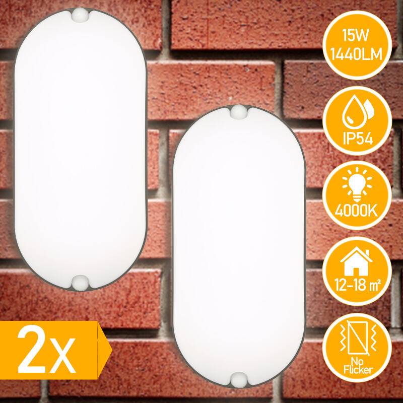 LED Feuchtraumleuchte Wasserdicht Deckenleuchten IP54 Wasserdicht Lampe Garage Keller 15W 2x