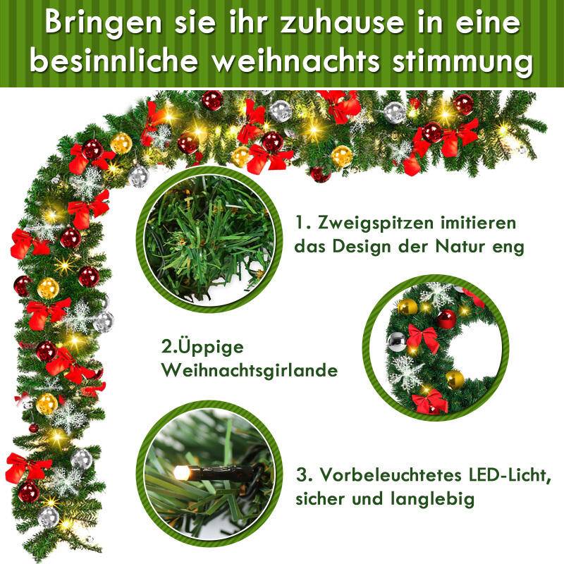 Weihnachtsgirlande Deko Weihnachten Girlande Tannengirlande Innen & Außen Weihnachtsdeko Kunstgirlande 5m 100 LEDs