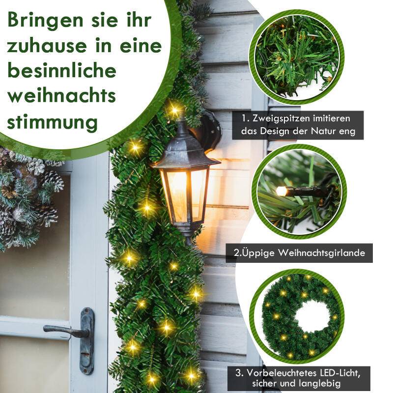 Weihnachtsgirlande Deko Weihnachten Girlande Tannengirlande Innen & Außen Weihnachtsdeko Kunstgirlande 5m 100 LEDs