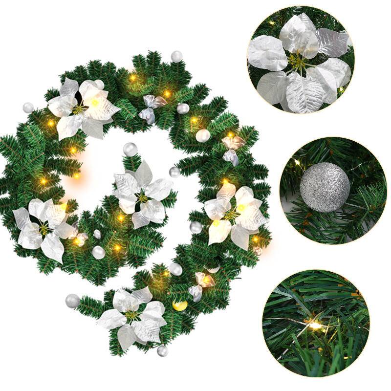 Weihnachtsgirlande Deko Weihnachten Girlande Tannengirlande Innen & Außen Weihnachtsdeko Kunstgirlande 2.7m 50 LEDs mit Silber dekorativen