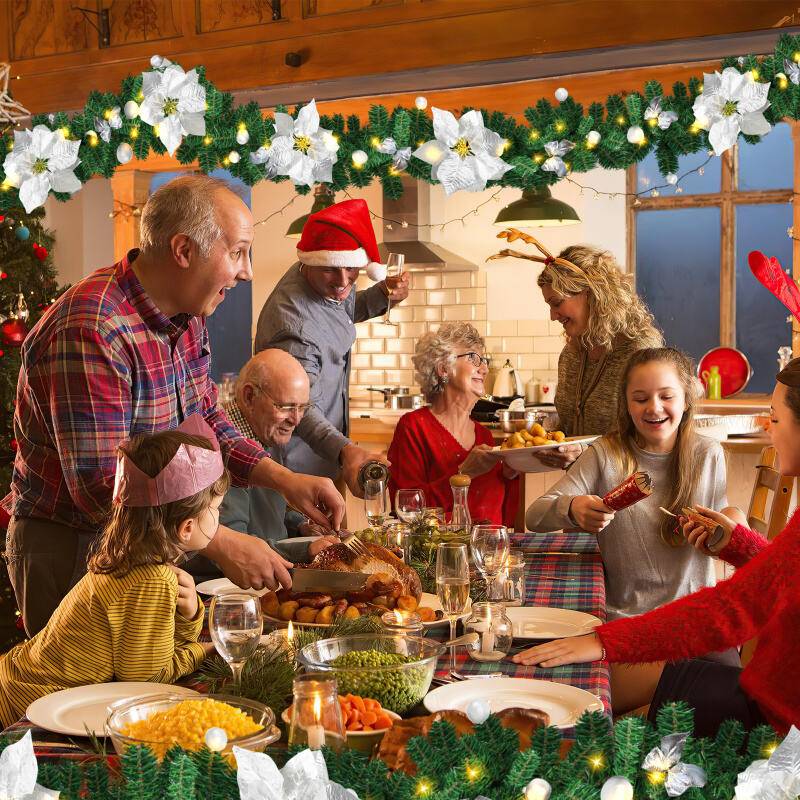 Weihnachtsgirlande Deko Weihnachten Girlande Tannengirlande Innen & Außen Weihnachtsdeko Kunstgirlande 2.7m 50 LEDs mit Silber dekorativen