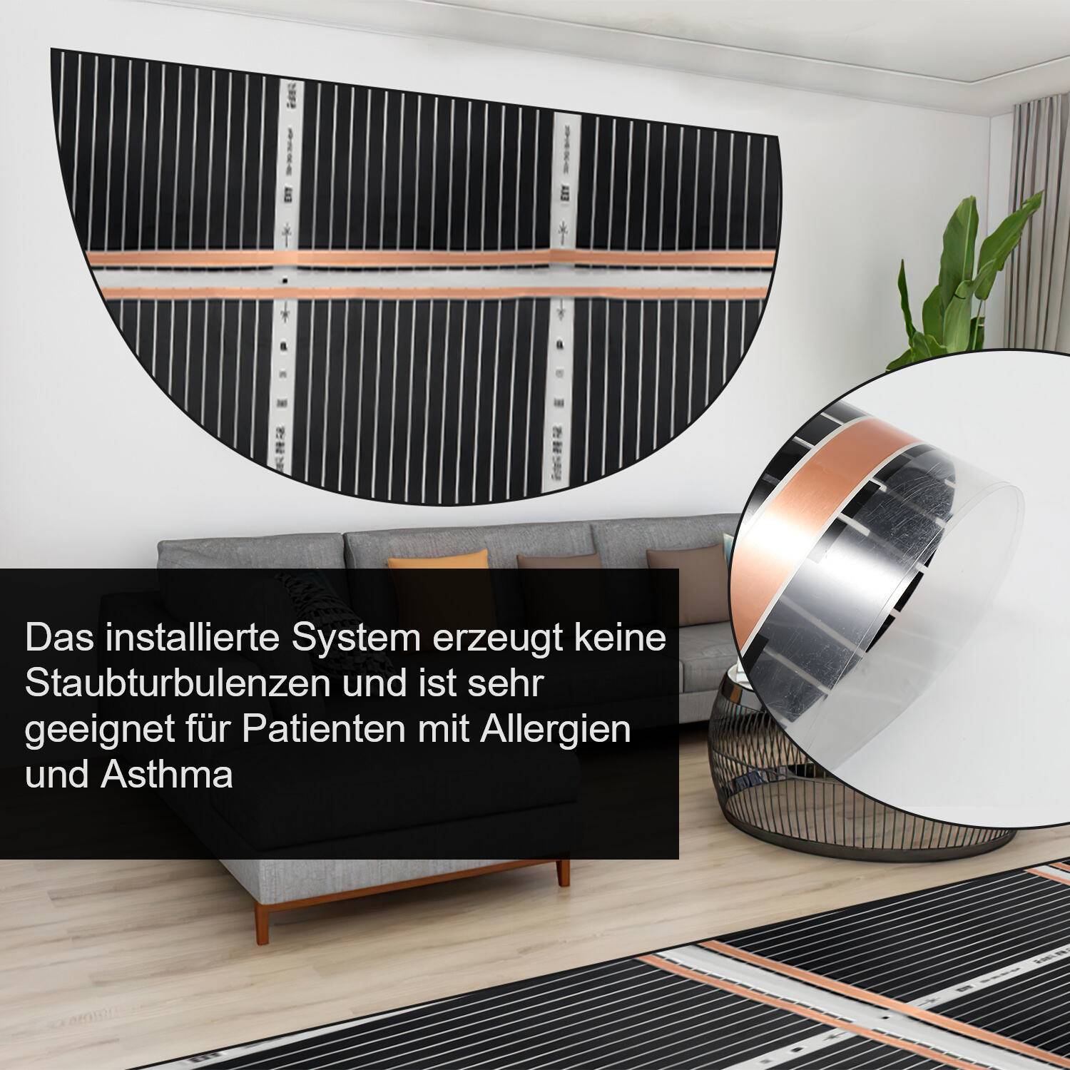 Heizfolie Fußbodenheizung Infrarot-Elektroheizung, 220W/m2, für 4m2 geeignet, Heizfolien-Set, 2x0.5m pro Stück