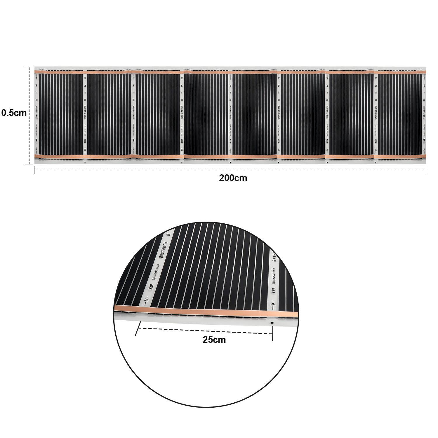 220W/m2, Heizfolie Infrarot-Elektroheizung, Fußbodenheizung, Größe der Einzelstücke: Länge 2,0 m, Breit 0,5 m (8㎡)