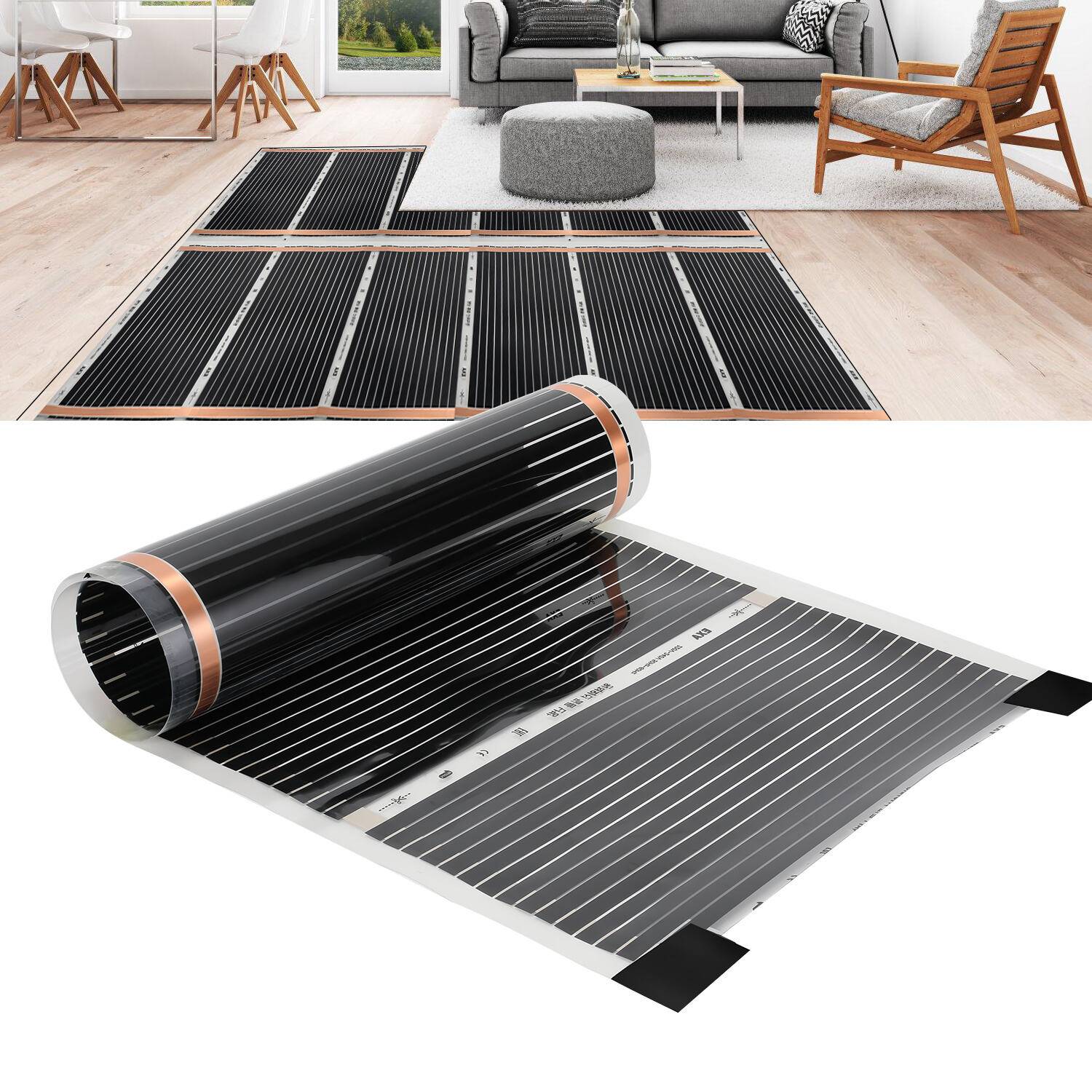 Heizfolie 220 Watt/m2, Heizfolien-Set, Fußbodenheizung für 4m2 geeignet, Infrarot-Elektro, LxB: 200x50cm (pro Stück)