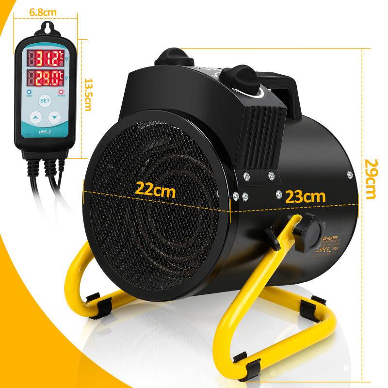 Gewächshausheizung 2KW Elektroheizung Elektrogebläseheizung Heizlüfter Ventilator für Gewächshaus IPX4 mit Thermostat Digital