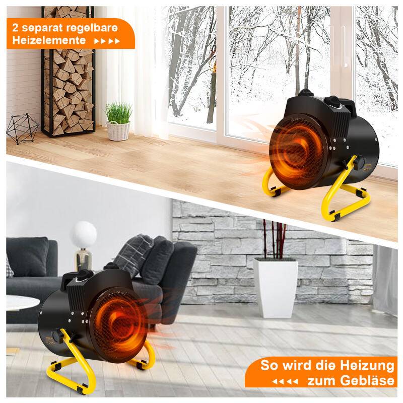 Gewächshausheizung 2KW Elektroheizung Elektrogebläseheizung Heizlüfter Ventilator für Gewächshaus IPX4 mit Thermostat Digital