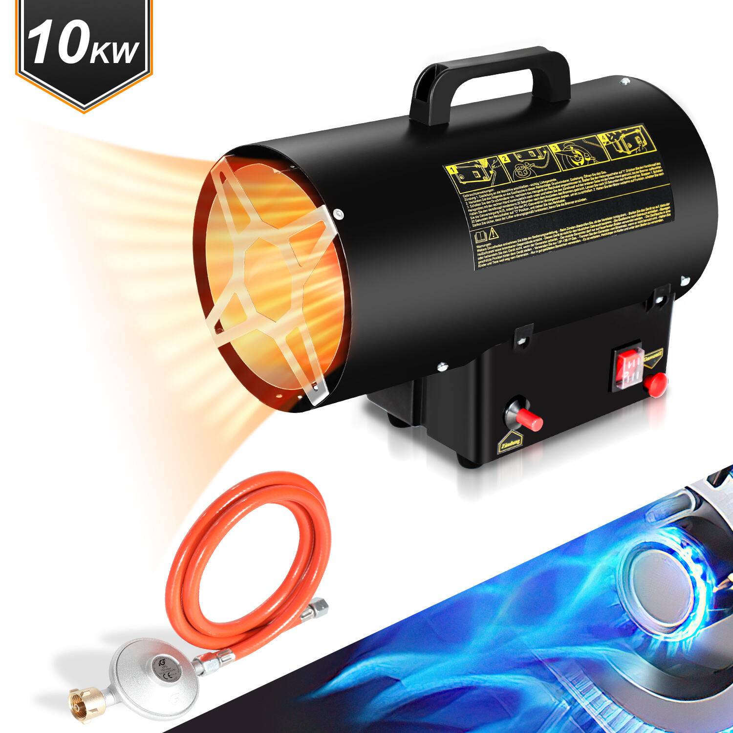 Gasheizgebläse Gasheizer Heizgerät Gasstrahler Gas Heizgebläse manuelle Zündung Gaskanone 10000W für 150㎡ Werkstätten, Straßenbrücken, Eisen