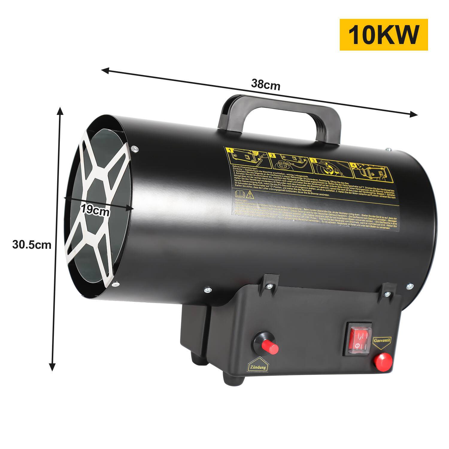 Gasheizgebläse Gasheizer Heizgerät Gasstrahler Gas Heizgebläse manuelle Zündung Gaskanone 10000W für 150㎡ Werkstätten, Straßenbrücken, Eisen