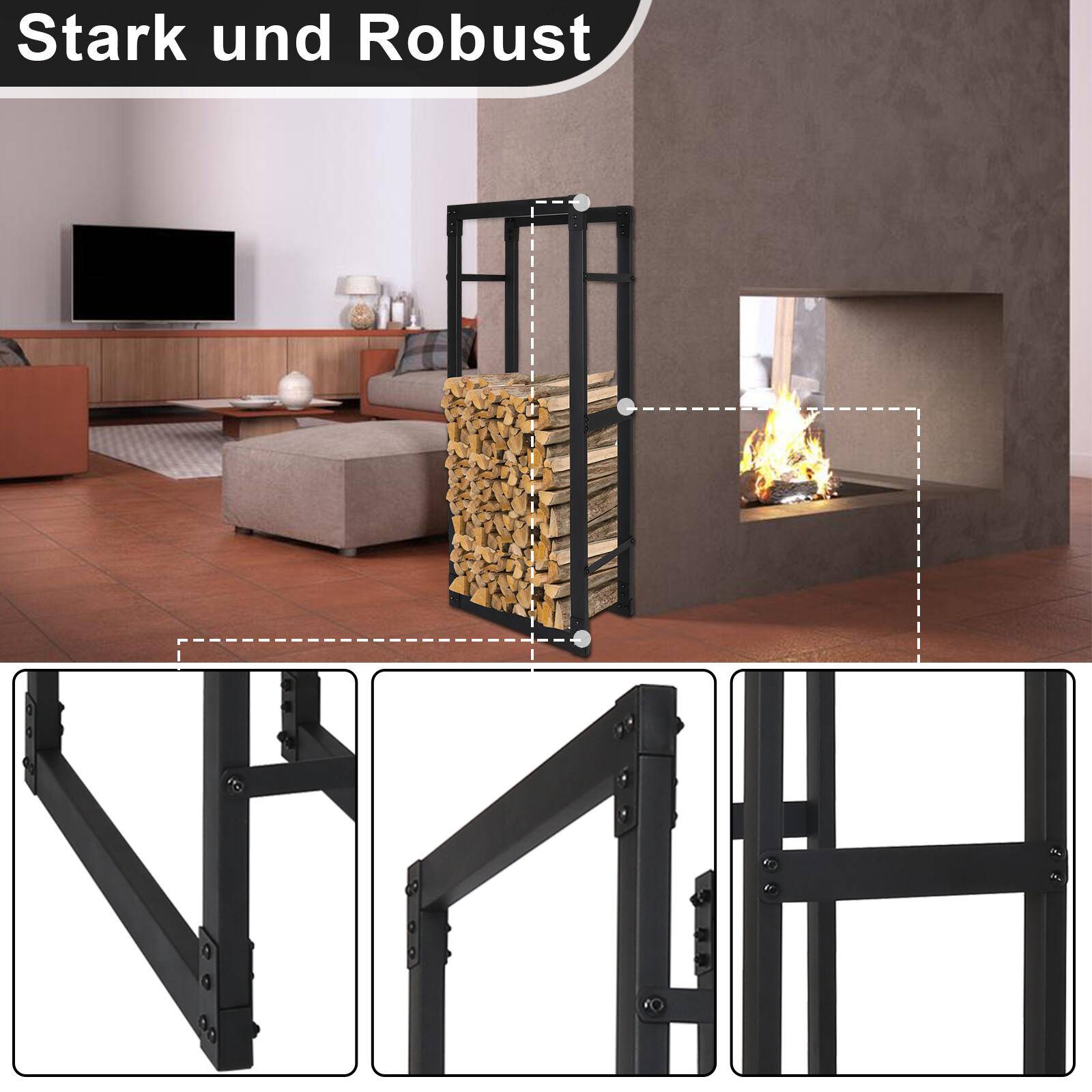 Kaminholzregal 150 x 25 x 80 cm Brennholzregal Kaminholzständer Metall Stapelhilfe