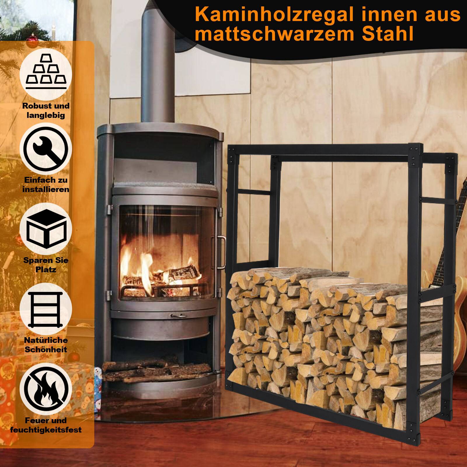Kaminholzregal 150 x 25 x 60 cm Brennholzregal Kaminholzständer Metall Stapelhilfe