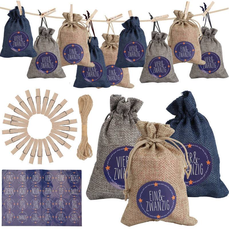 24 Adventskalender zum Befüllen, Stoffbeutel Geschenksäckchen Weihnachten für Weihnachtskalender, Adventskalender Säckchen mit 1-24 Adventszahlen