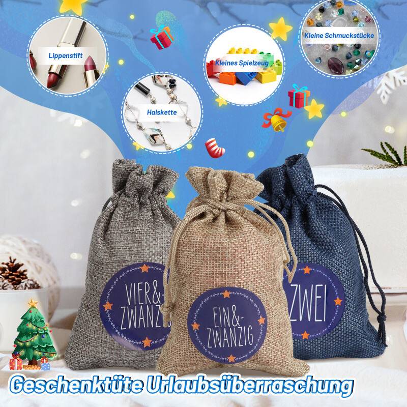 24 Adventskalender zum Befüllen, Stoffbeutel Geschenksäckchen Weihnachten für Weihnachtskalender, Adventskalender Säckchen mit 1-24 Adventszahlen