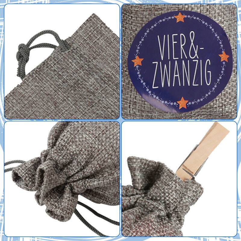 24 Adventskalender zum Befüllen, Stoffbeutel Geschenksäckchen Weihnachten für Weihnachtskalender, Adventskalender Säckchen mit 1-24 Adventszahlen