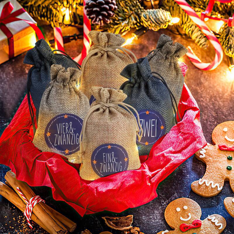 24 Adventskalender zum Befüllen, Stoffbeutel Geschenksäckchen Weihnachten für Weihnachtskalender, Adventskalender Säckchen mit 1-24 Adventszahlen
