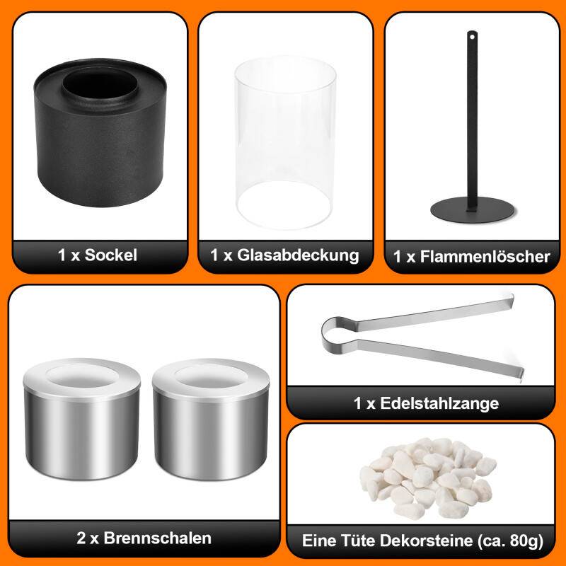 Tischkamin H 26cm Tischfeuer mit Löschstab Bio Ethanol Dekokamin Tischfeuer, Tisch-Dekofeuer