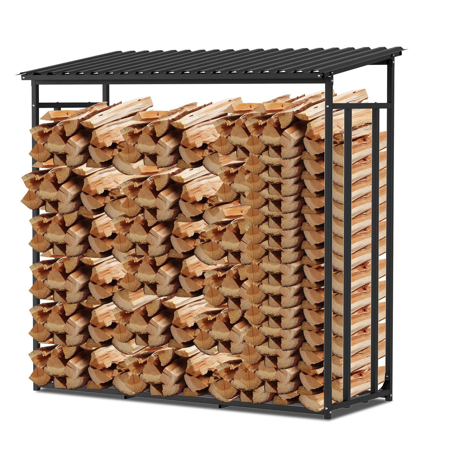 Kaminholzregal 185 x 70 x 185 cm Brennholzregal Kaminholzständer Metall Stapelhilfe Mit Schutzplane Handschuh