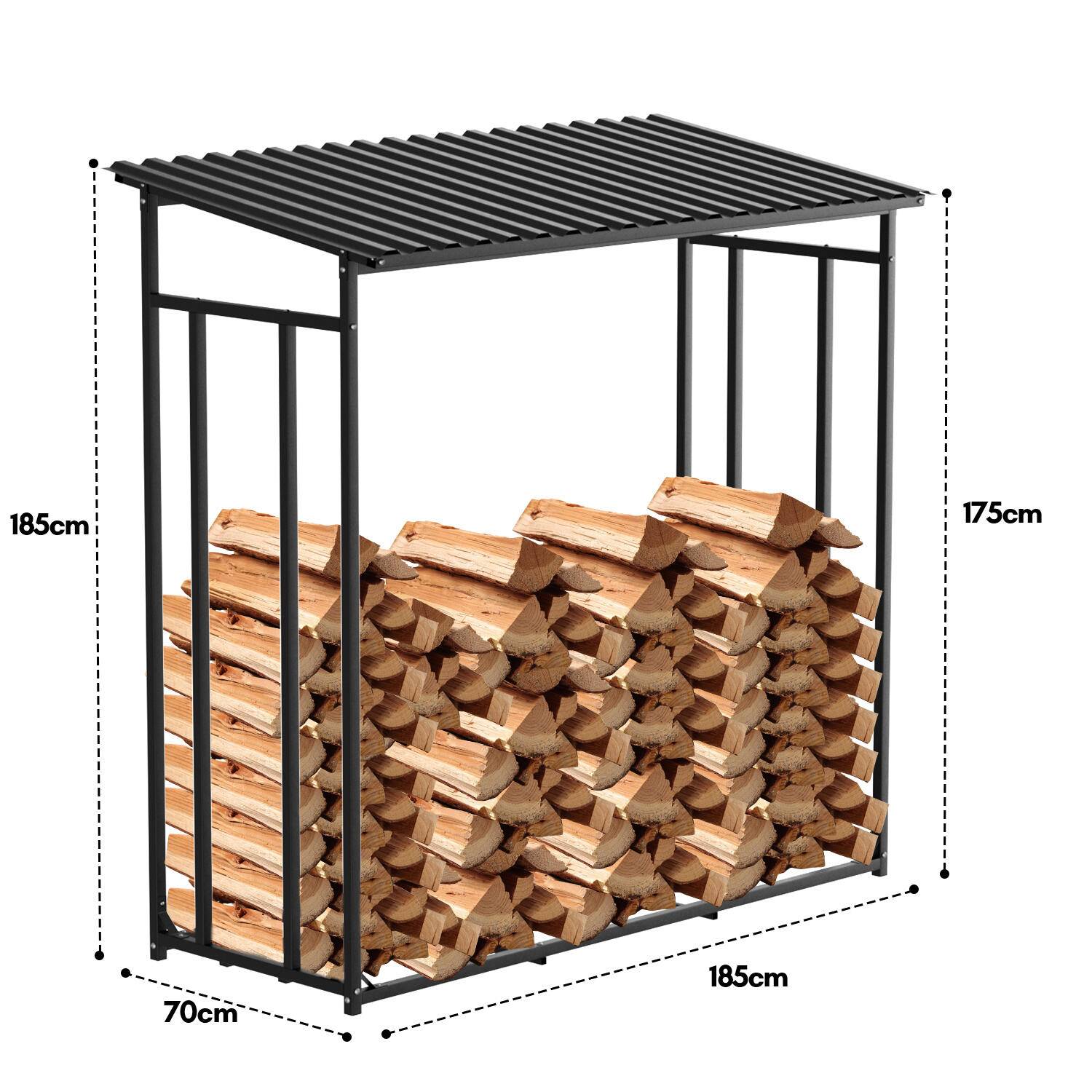 Kaminholzregal 185 x 70 x 185 cm Brennholzregal Kaminholzständer Metall Stapelhilfe Mit Schutzplane Handschuh
