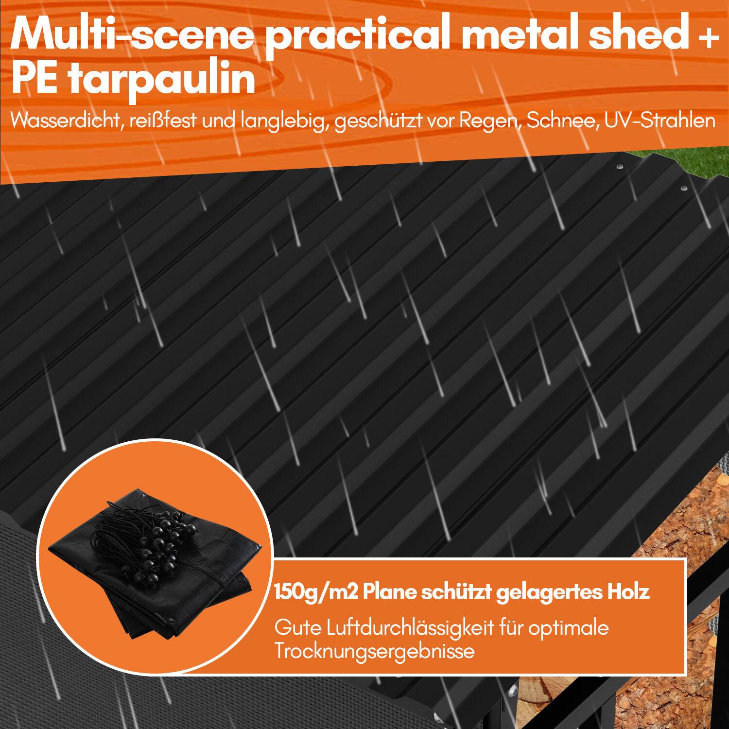 Kaminholzregal 185 x 70 x 185 cm Brennholzregal Kaminholzständer Metall Stapelhilfe Mit Schutzplane Handschuh