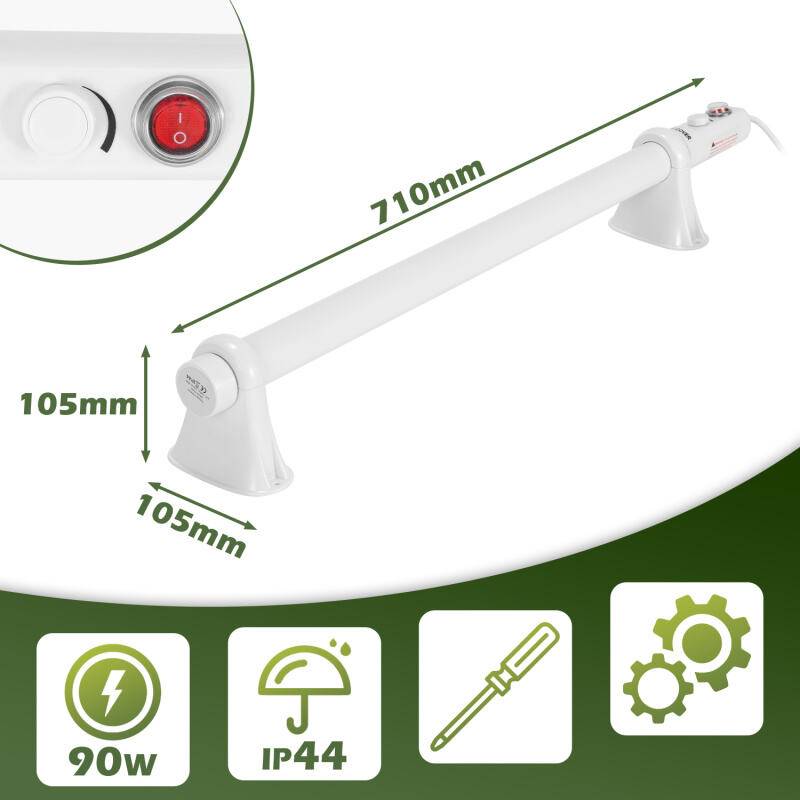 Gewächshausheizung 90W Elektrische Stabheizung Weiß für Gewächshäuser Flexible Installation